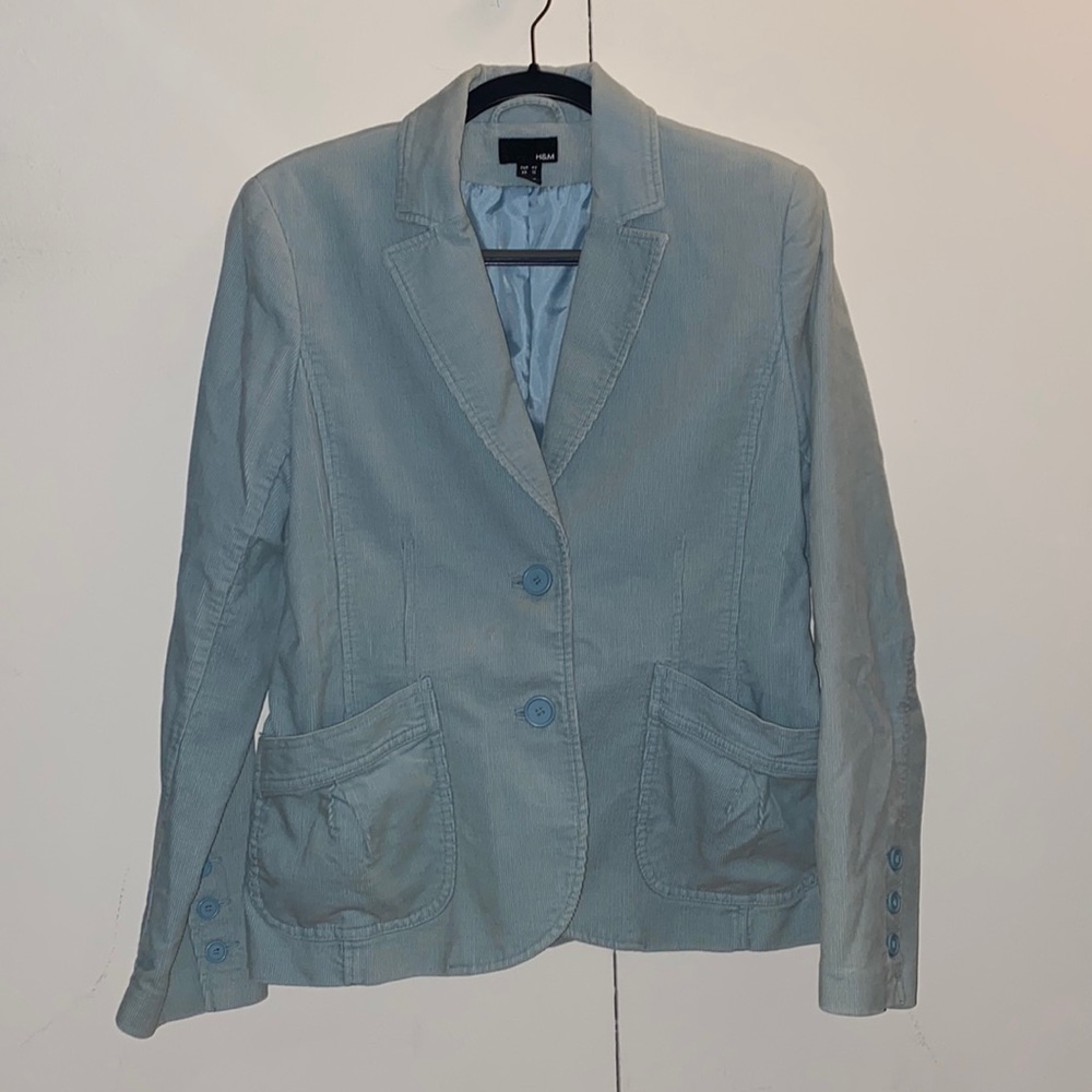H&M sky blue corduroy blazer jacket size US 12/ EUR 42
